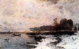 Wilhelm von Gegerfelt A Winter River Landscape At Sunset painting